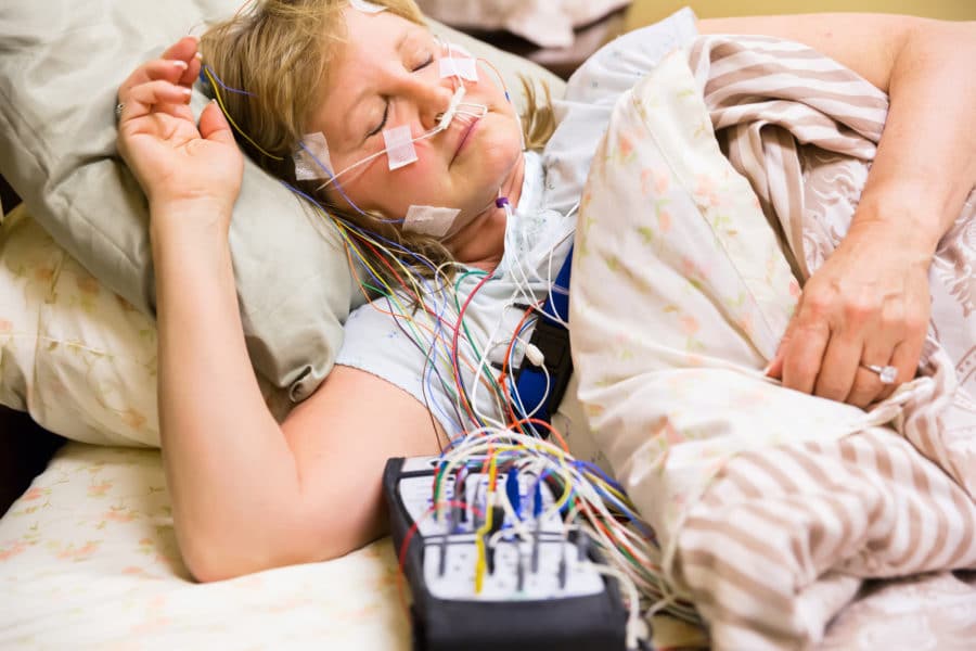 Woman wired for sleep study