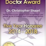 Vitals Compassionate Doctor Award Five Year Honoree 2014-2018